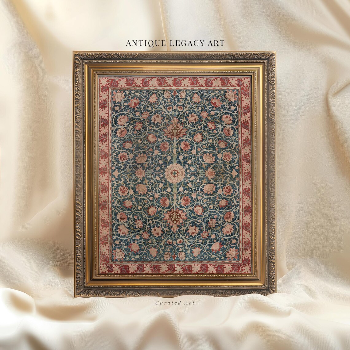 Vintage Floral Rug Print, William Morris Textile Art