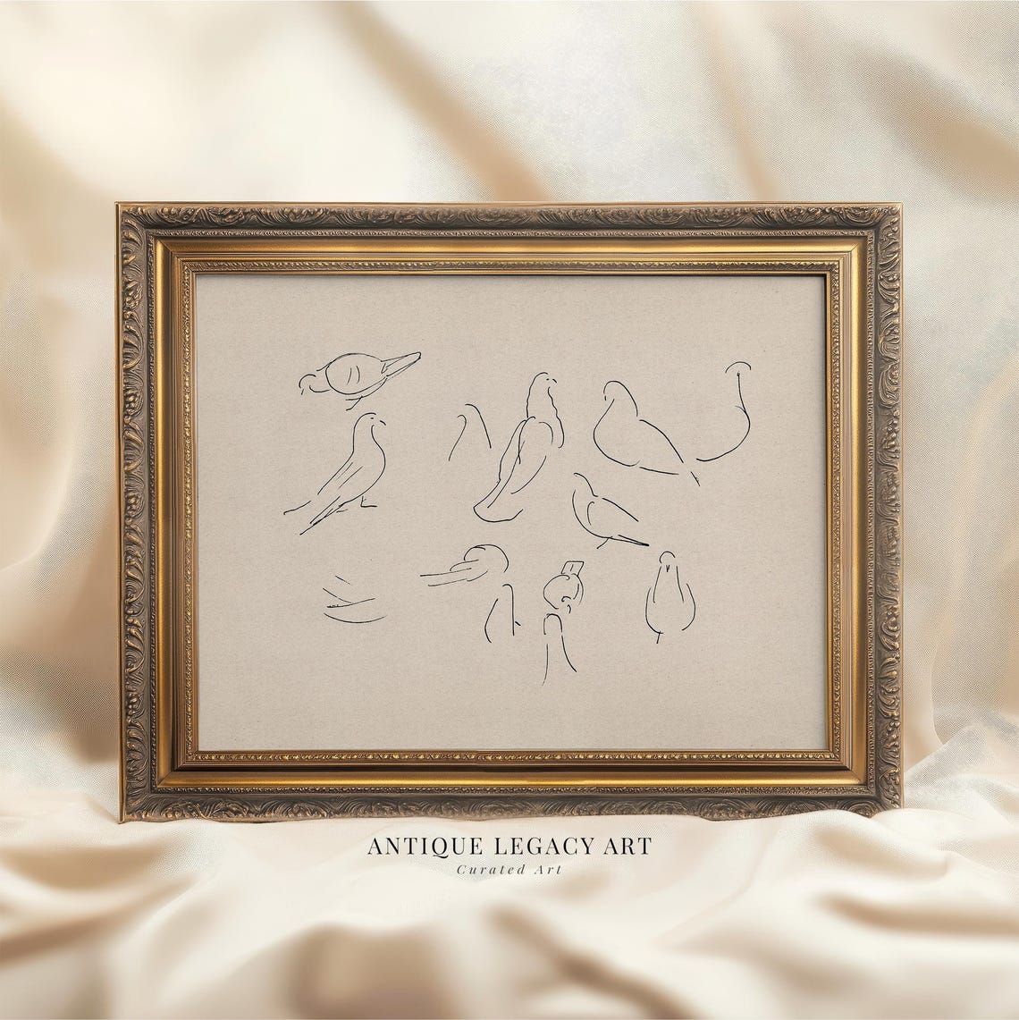 Vintage Minimalist Bird Line Drawing Modern Ink Sketch Neutral Poster