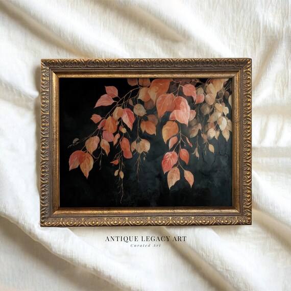Dark Fall Maple Leaves Painting Print Rustic Autumn Botanical Wall Art Cozy Warm Earthy Farmhouse Decor