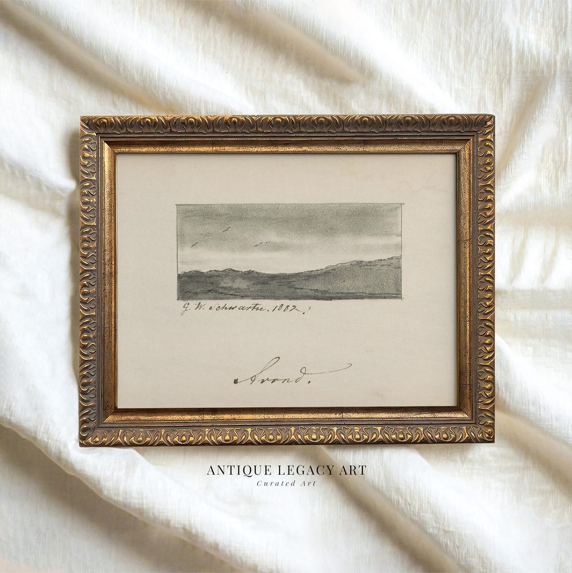 Vintage Ocean Sketch Antique Ink Drawing Minimalist Seascape Art Print
