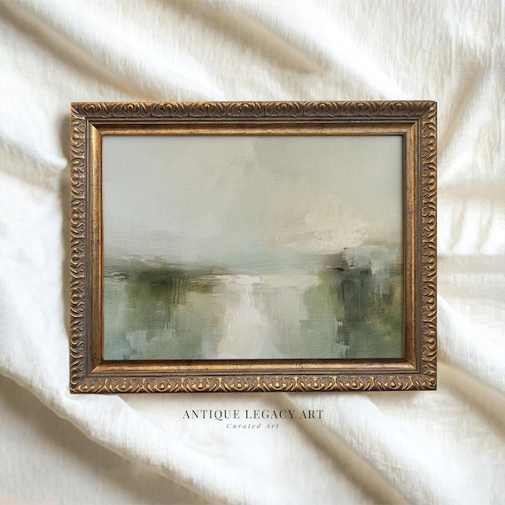 Abstract Summer Landscape Print Soft Green Beige Painting Wall Art Modern Minimalist Hosting Decor