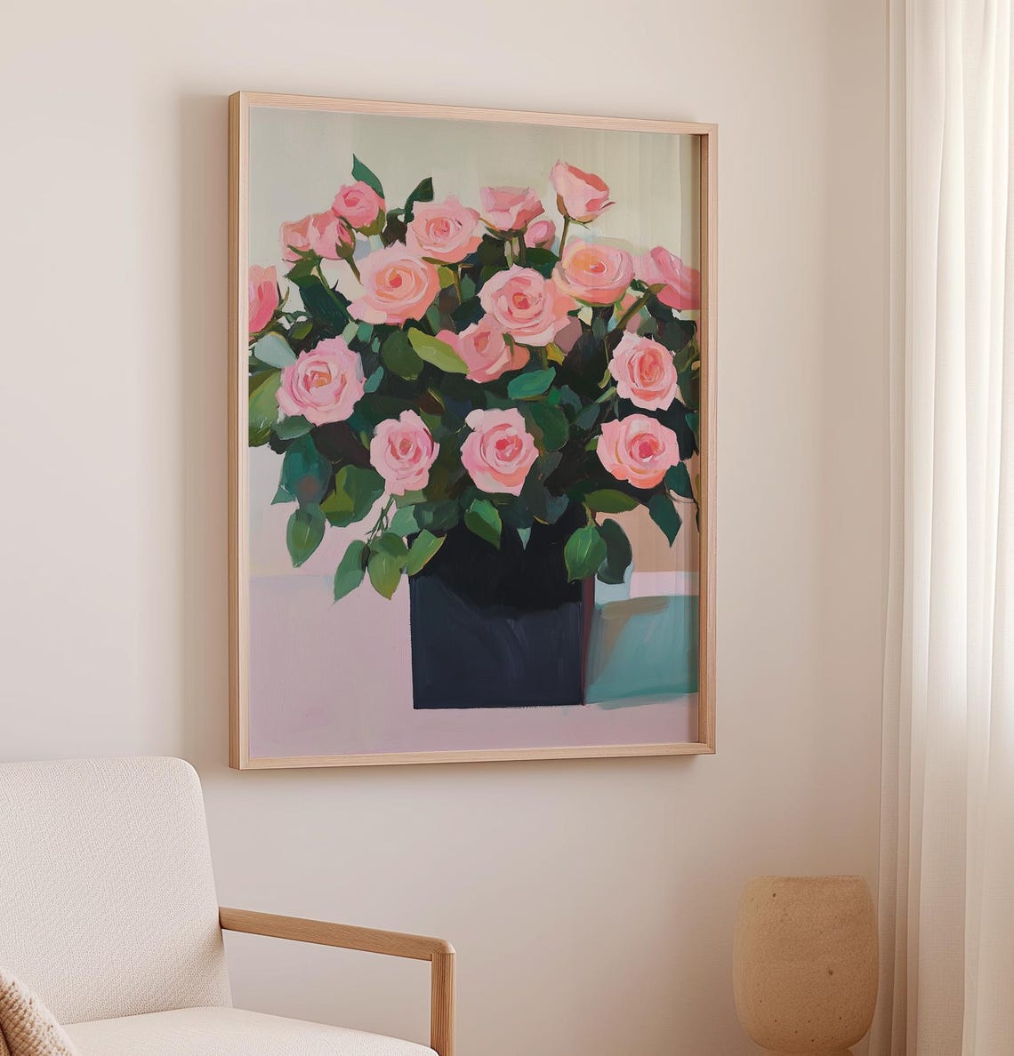 Blush Pink Roses Bouquet Floral Oil Painting Romantic Art Poster - Image 2