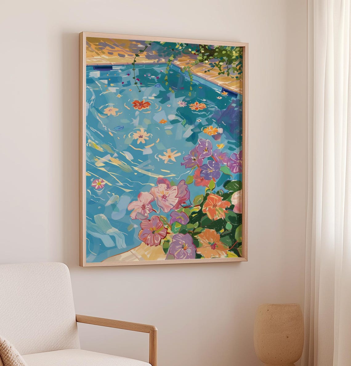 Swimming Pool With Floating Flowers Floral Summer Painting Poster - Image 2