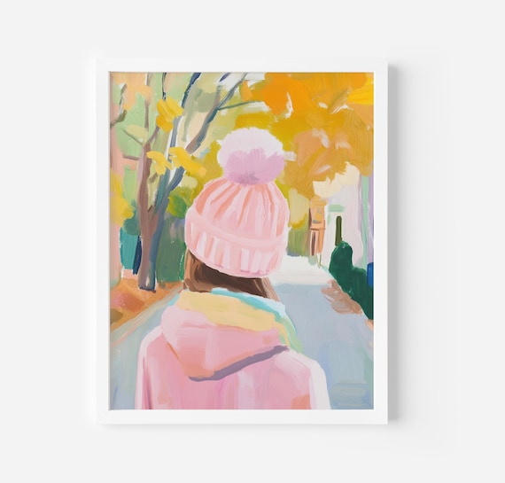 Girl In Pink Beanie Walking Through Golden Autumn Trees Poster