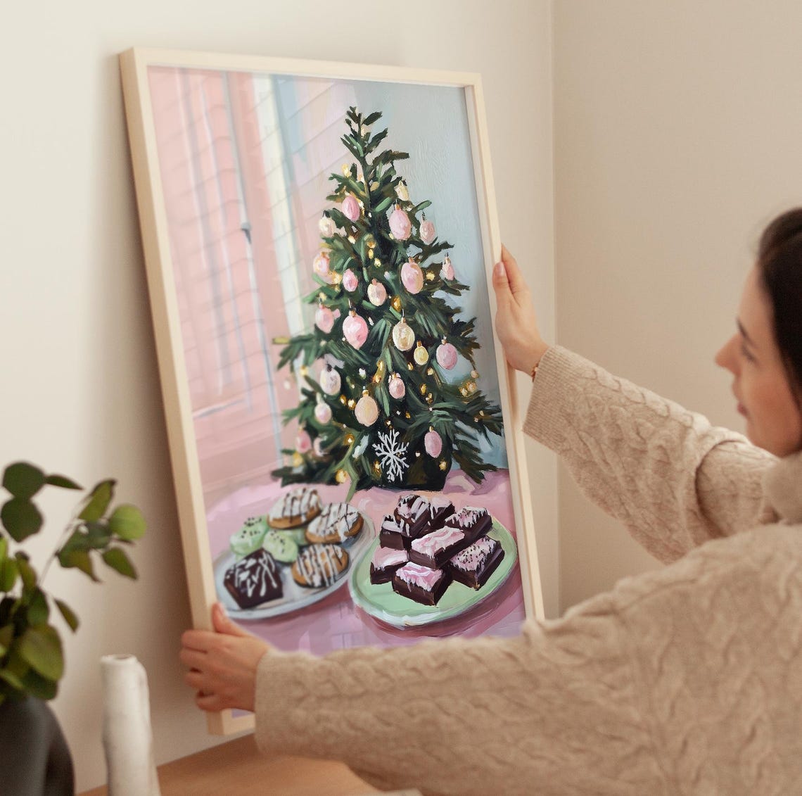 Christmas Tree With Pink Ornaments And Holiday Cookies Art Poster - Image 3
