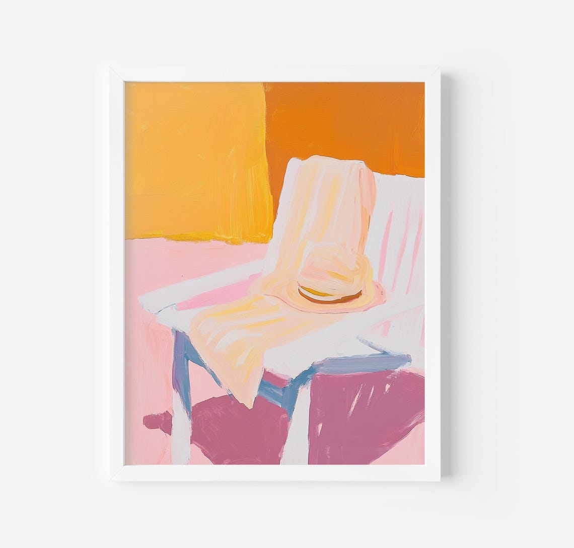 Sun Hat On Beach Chair Summer Abstract Minimalist Painting Poster