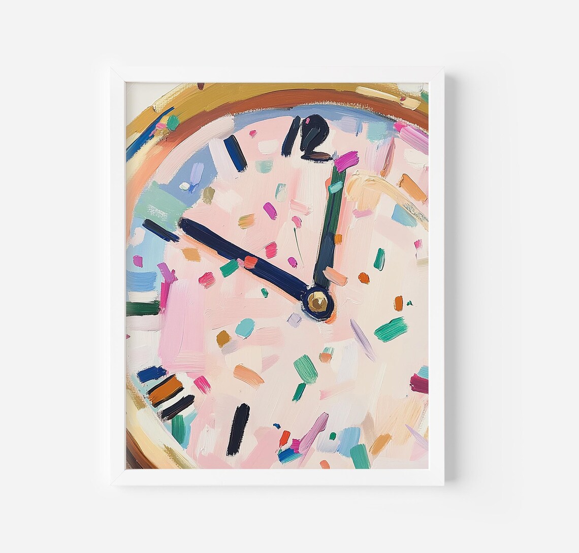 New Year's Clock Print, Colorful Holiday Decor