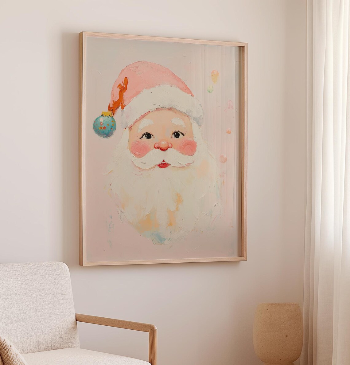 Pink Santa Claus Art Print, Pastel Christmas Decor - Image 2