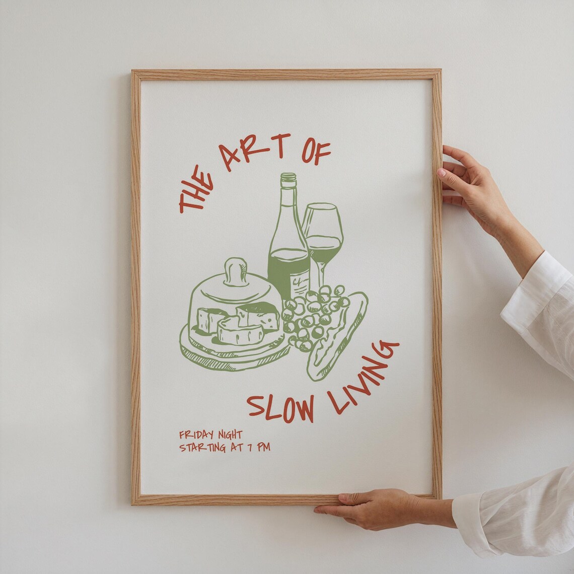 The Art Of Slow Living Print Wine Cheese Grapes Bistro Kitchen Art Poster