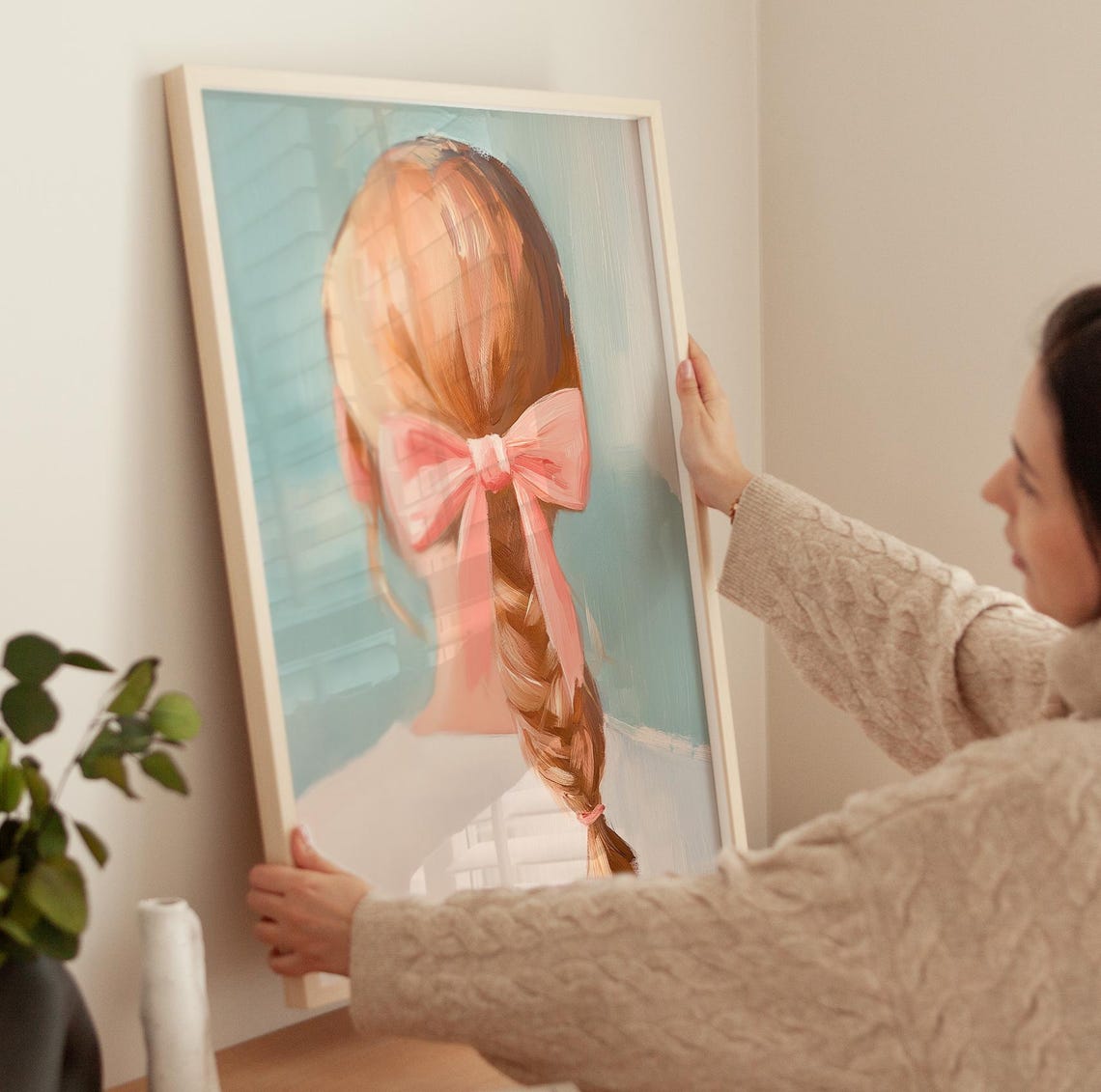 Blonde Braid With Pink Bow Back View Coquette Wall Art Poster - Image 2