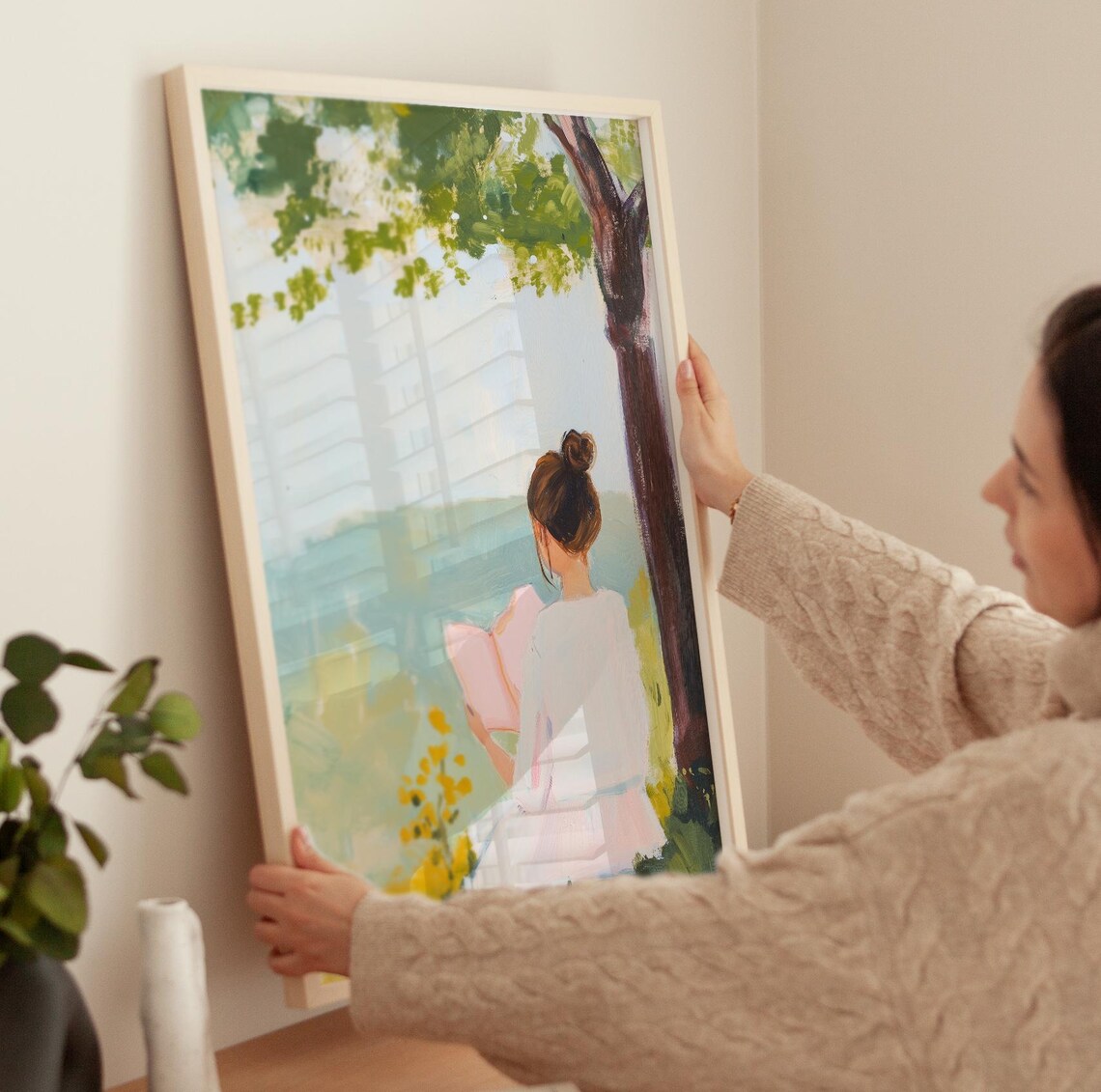 Girl Reading Book Art Print, Vintage Retro Room Decor - Image 3