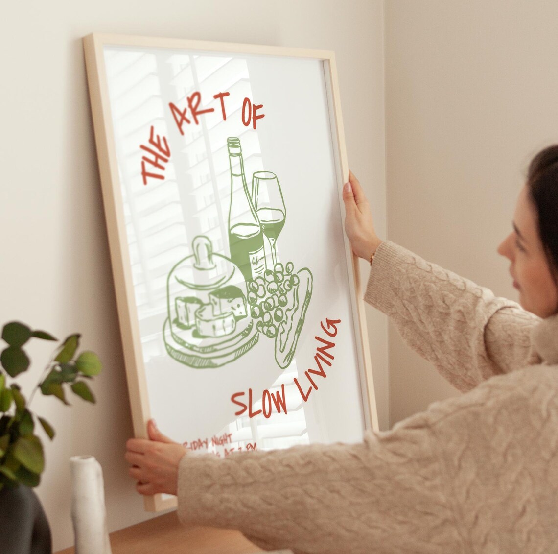 The Art Of Slow Living Print Wine Cheese Grapes Bistro Kitchen Art Poster - Image 4