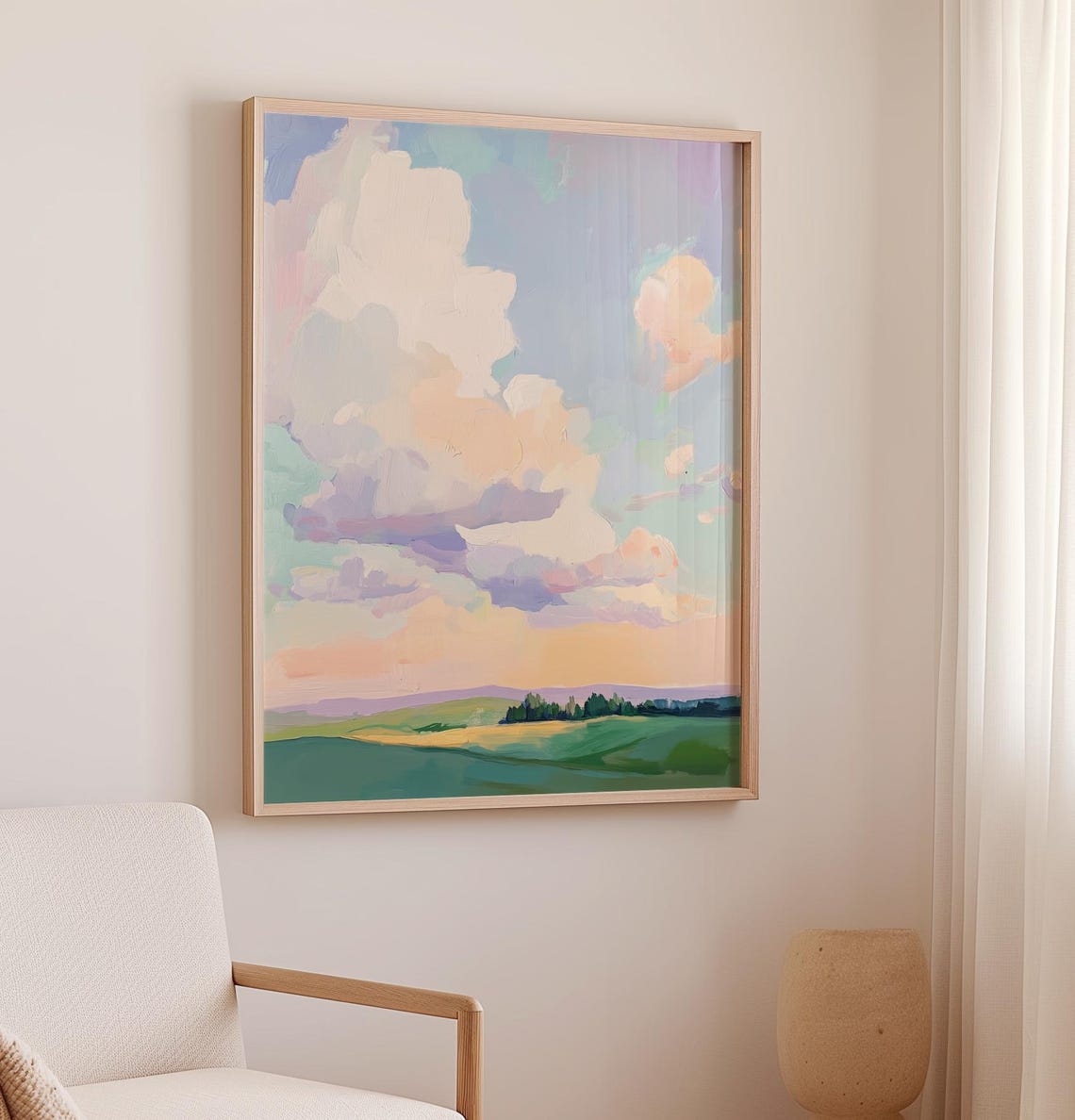 Dreamy Pastel Cloud Sky Over Rolling Green Fields Landscape Poster - Image 2