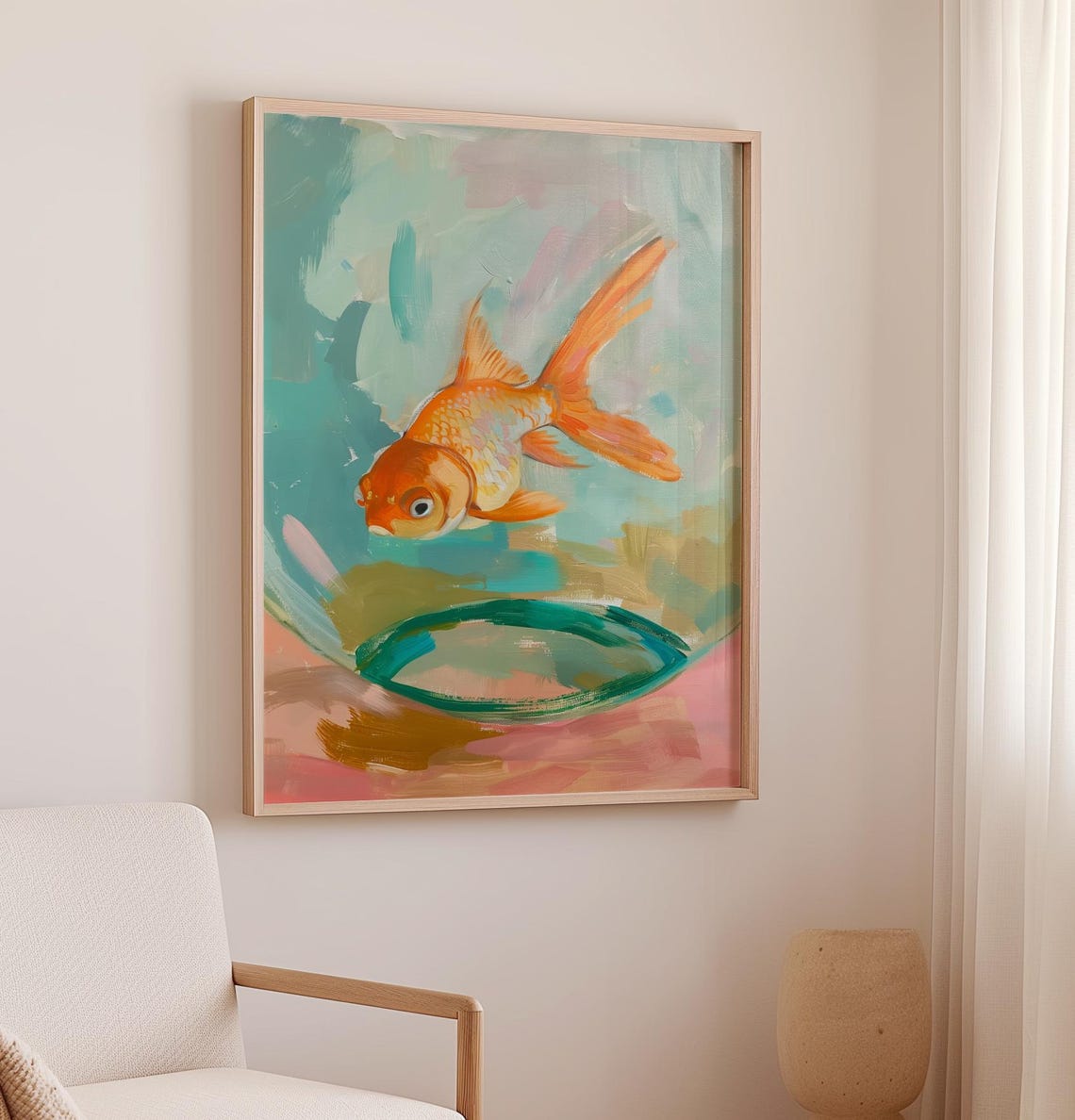 Charming Retro Goldfish In Fishbowl Pastel Trendy Fish Art Poster - Image 2