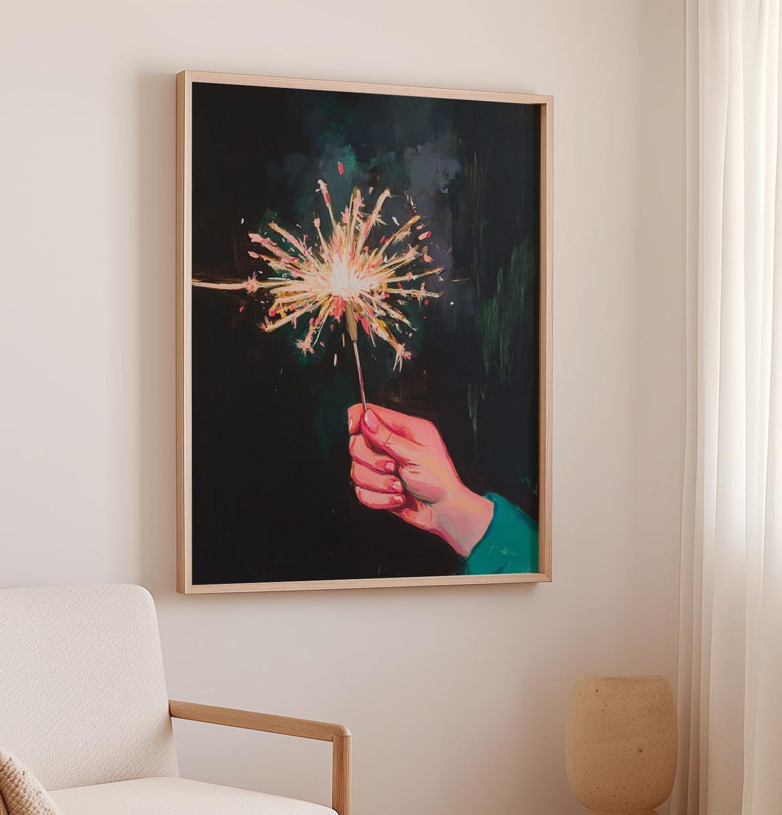 Hand Holding Sparkler Dark Night Glow Light Painting Art Poster - Image 2