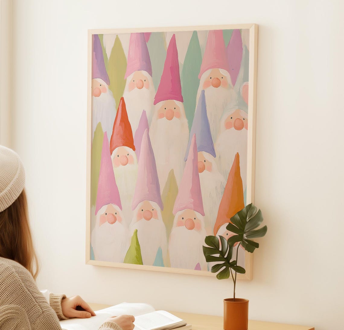Cheerful Crowd Of Pastel Christmas Gnomes In Pointed Hats Poster - Image 3
