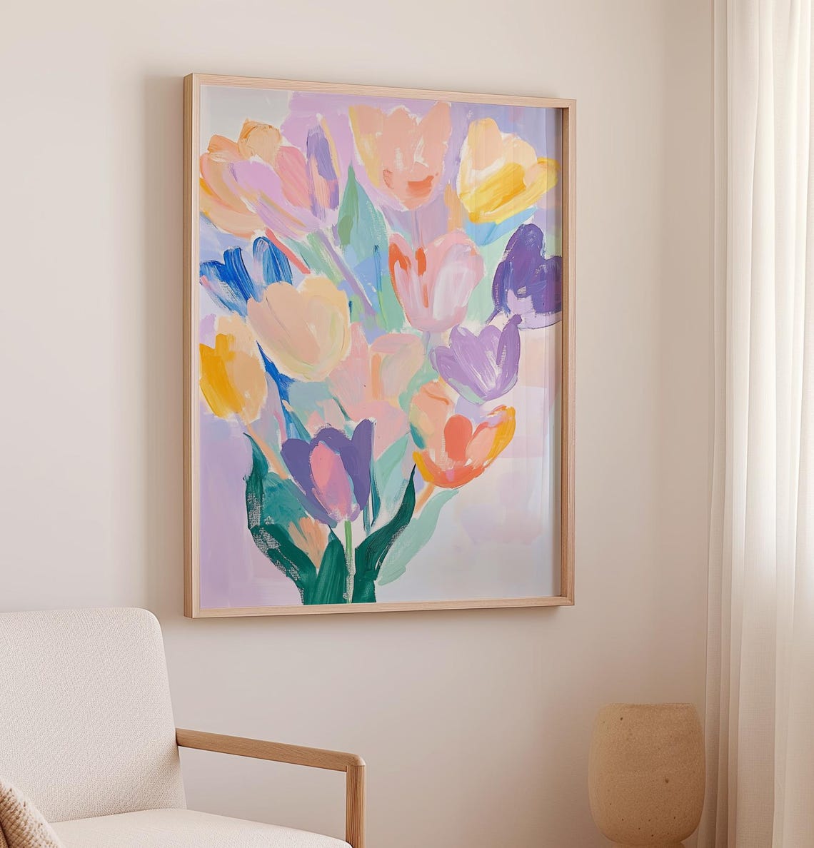 Bouquet Of Flowers Painting Floral Art Home Decor Art Prints Floral Pastel Colours Print Girls Bedroom Gift Idea Minimalist Wall Art - Image 2