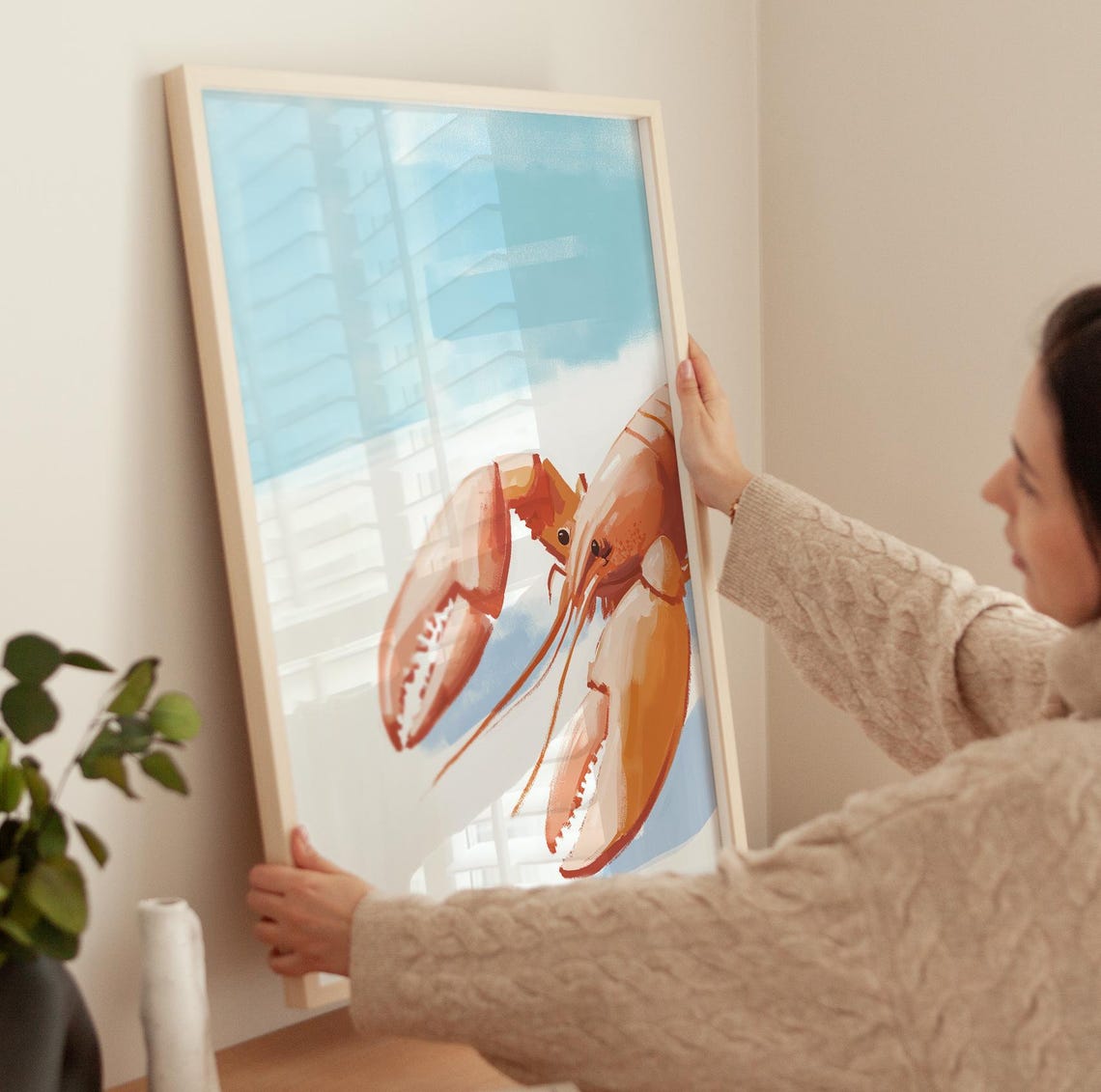 Lobster Coastal Seafood Pastel Blue Beach Kitchen Art Poster - Image 3