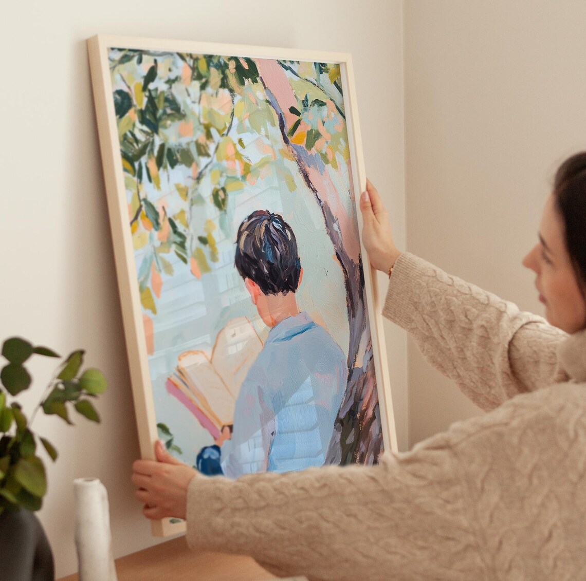 Boy Reading In Nature Painting, Blue Boys Room Poster - Image 3