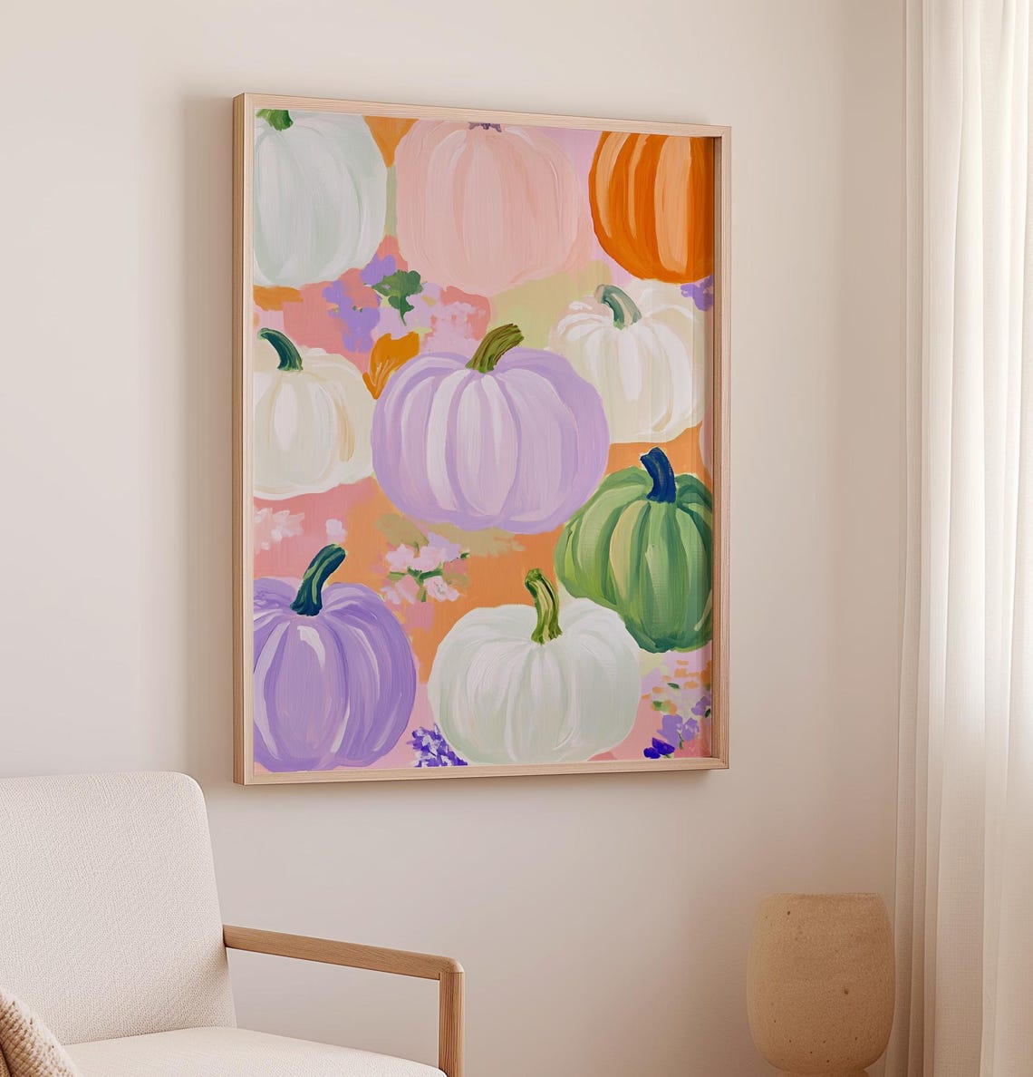 Pastel Pumpkins In Purple White And Green Fall Harvest Art Poster - Image 2