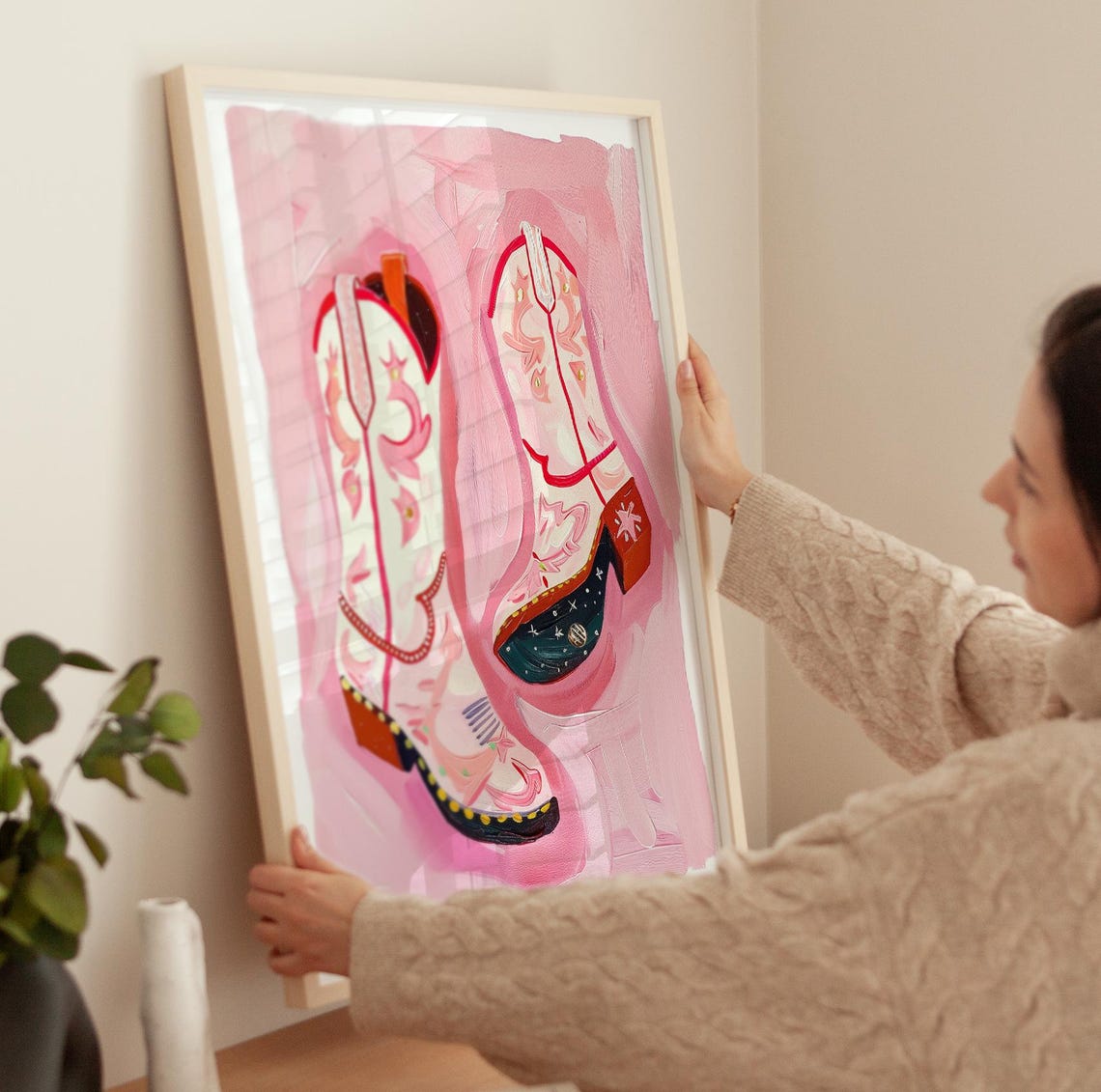 Pink Western Cowgirl Boots Art Teen Cowgirl Bedroom Happy Gallery Wall Art Bold Western Aesthetic Print Instant Print - Image 3