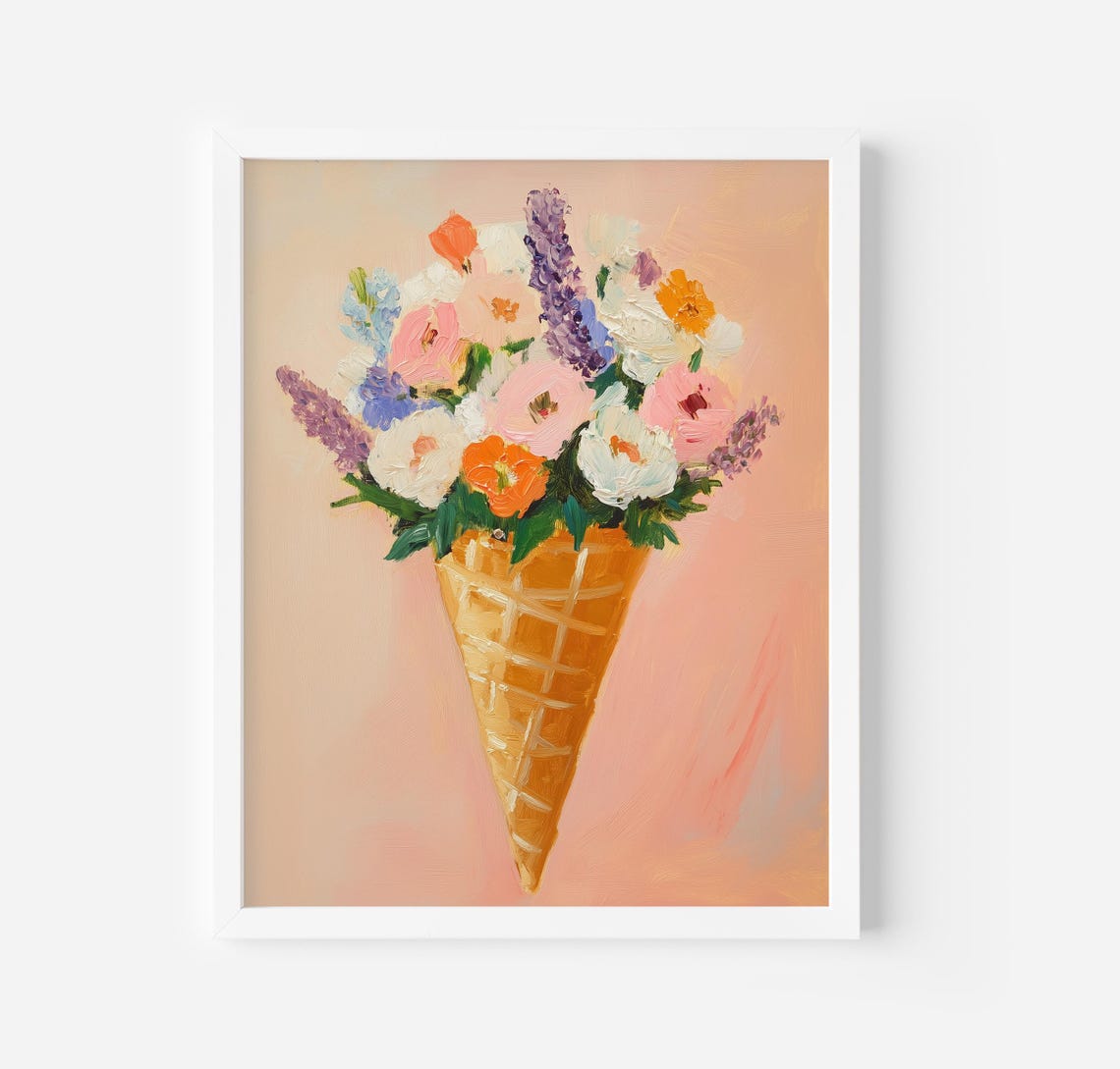 Wildflower Bouquet In Ice Cream Cone Sweet Summer Floral Poster