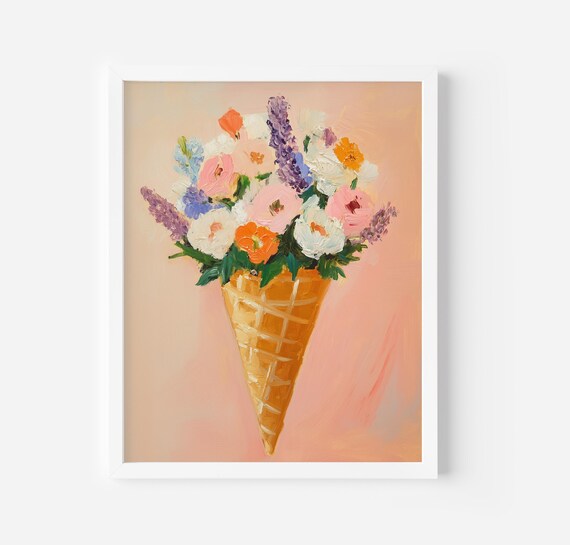 Wildflower Bouquet In Ice Cream Cone Sweet Summer Floral Poster