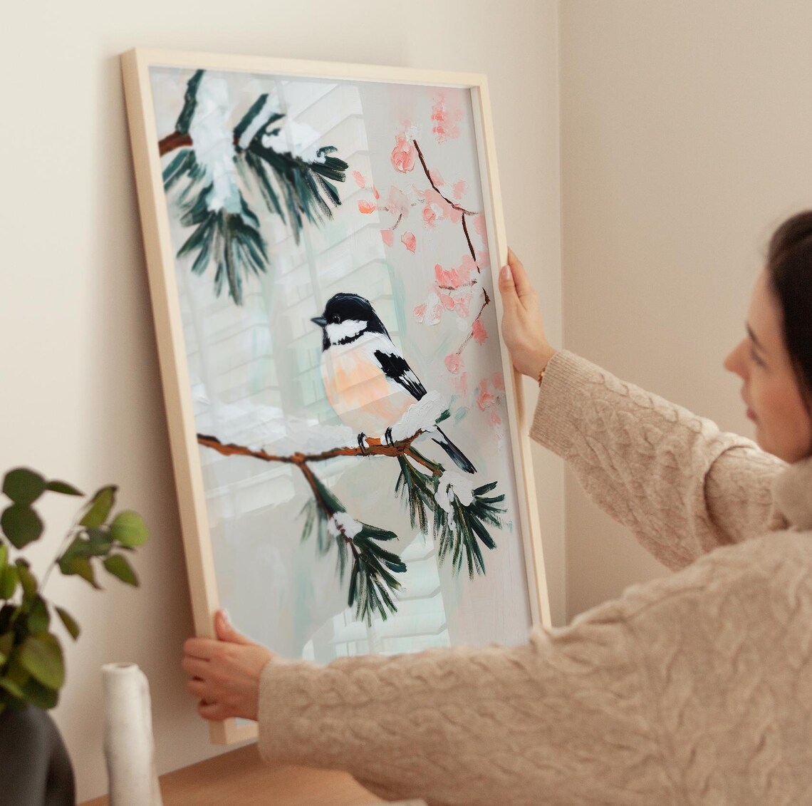 Winter Birds Art Print, Vintage Farmhouse Style - Image 3