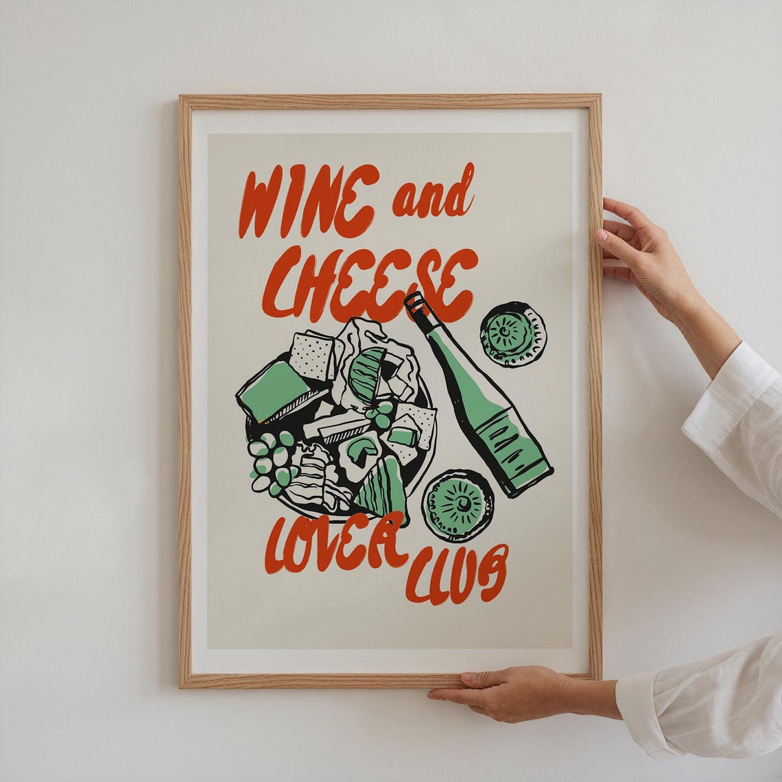 Wine and Cheese Lover Club Red Letter Charcuterie Board Art Poster