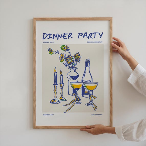 Dinner Party Vintage Cocktail Poster, Kitchen Bar Art