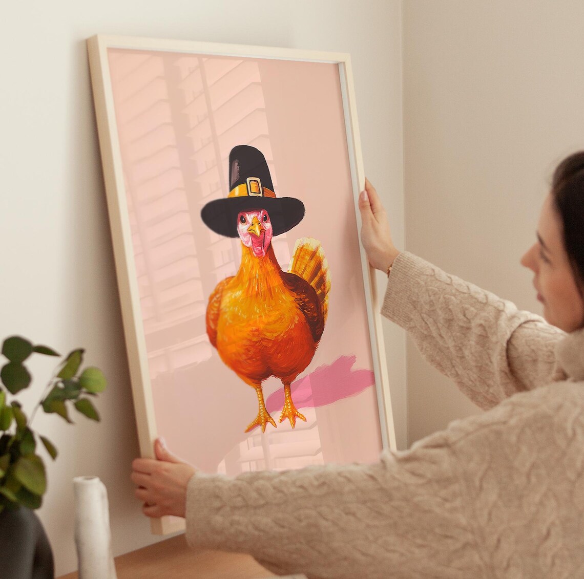 Pink Thanksgiving Turkey Art Print, Fall Harvest Decor - Image 3