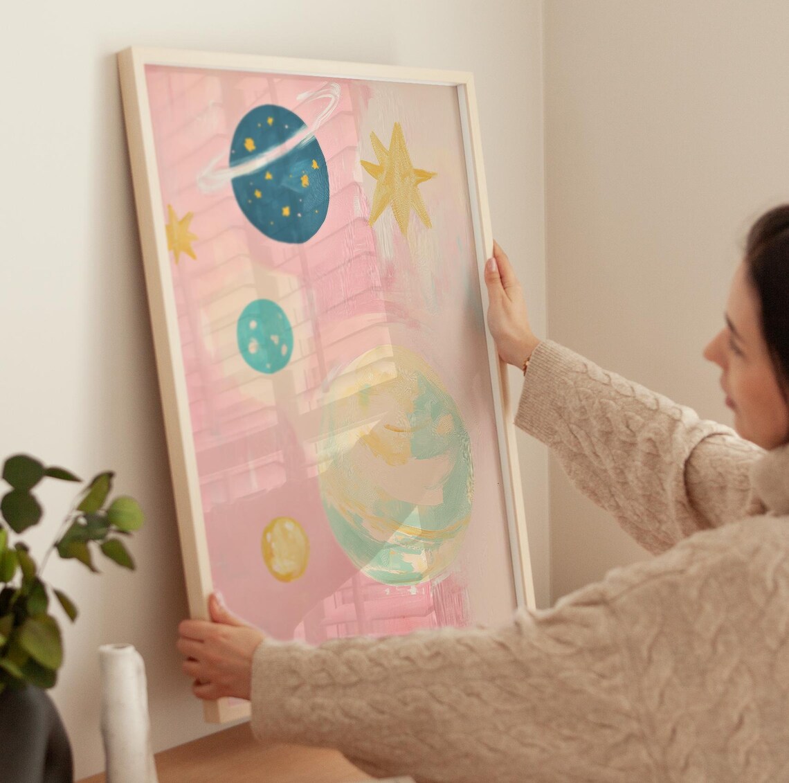 Pink Planets Vintage Aesthetic Space Art Print - Image 3