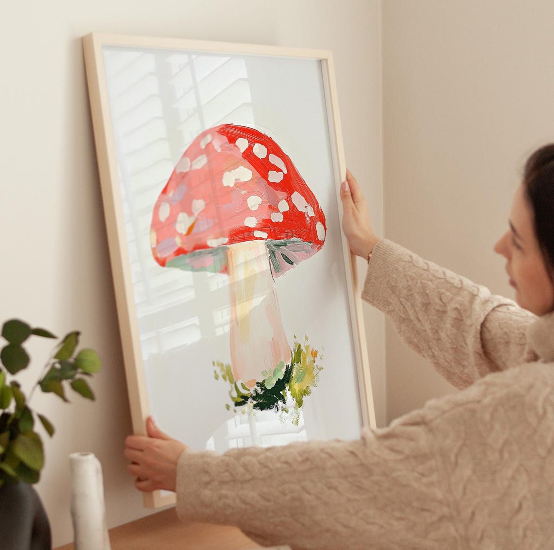 Red Fly Agaric Mushroom Whimsical Cottagecore Forest Art Poster - Image 3