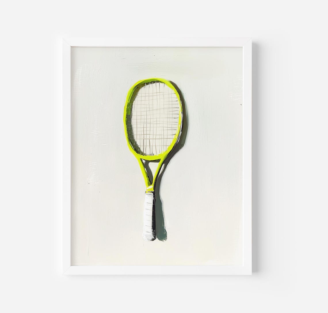 Neon Yellow Tennis Racket Minimalist Sporty Modern Wall Decor Poster