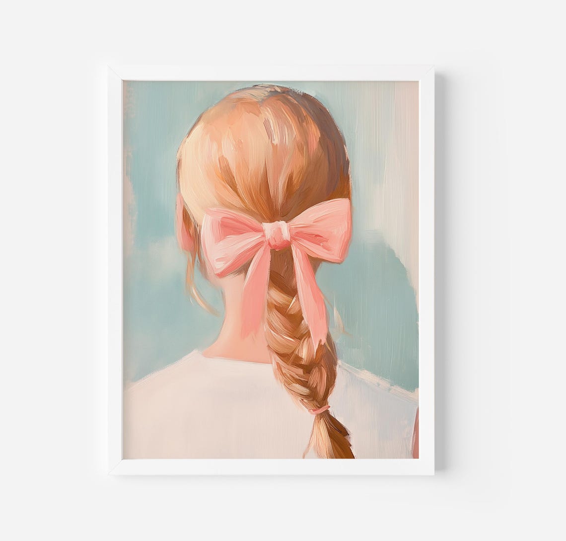 Blonde Braid With Pink Bow Back View Coquette Wall Art Poster