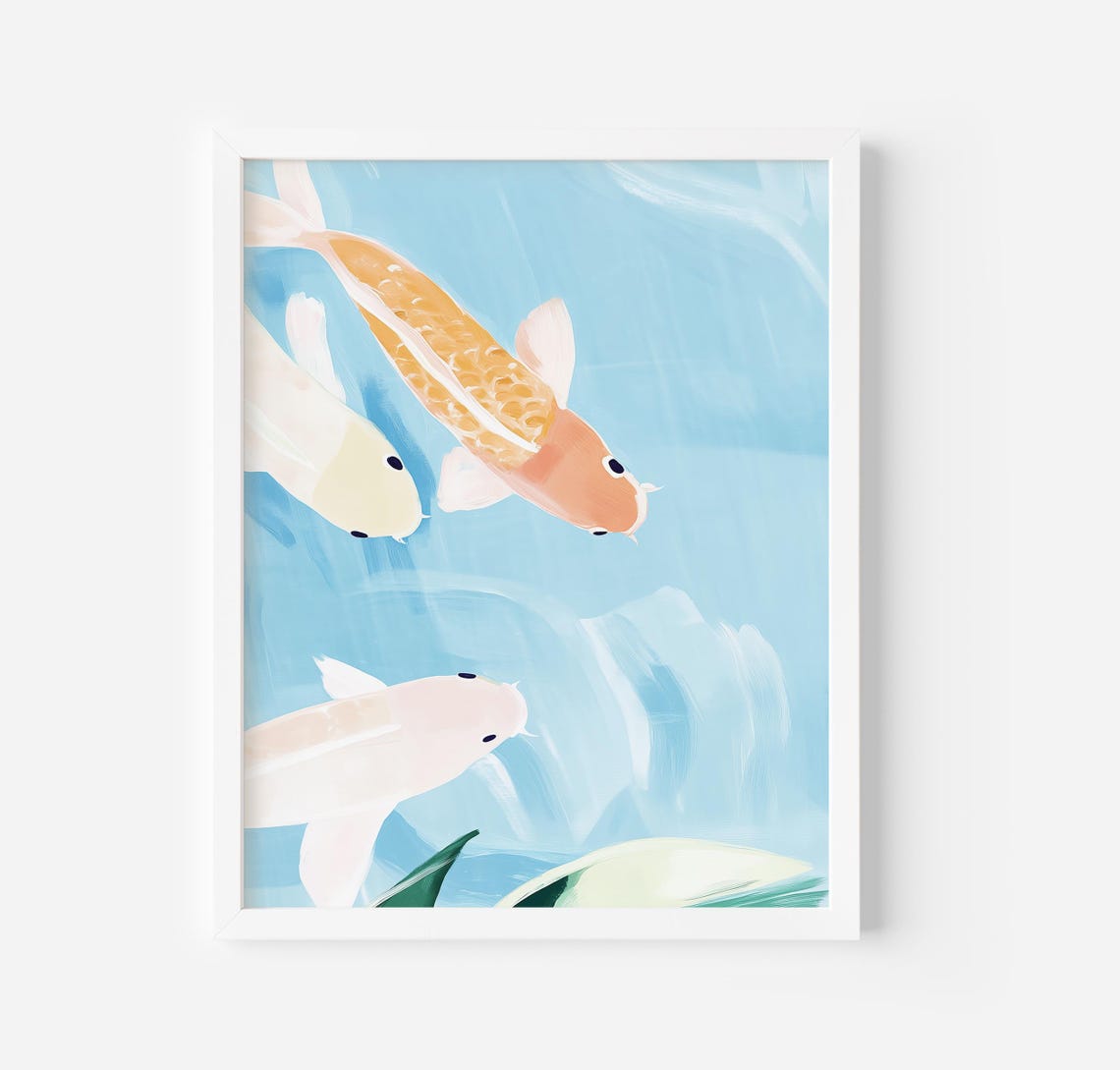 Soft Pastel Koi Fish Pond Japanese Style Swimming Zen Decor Poster