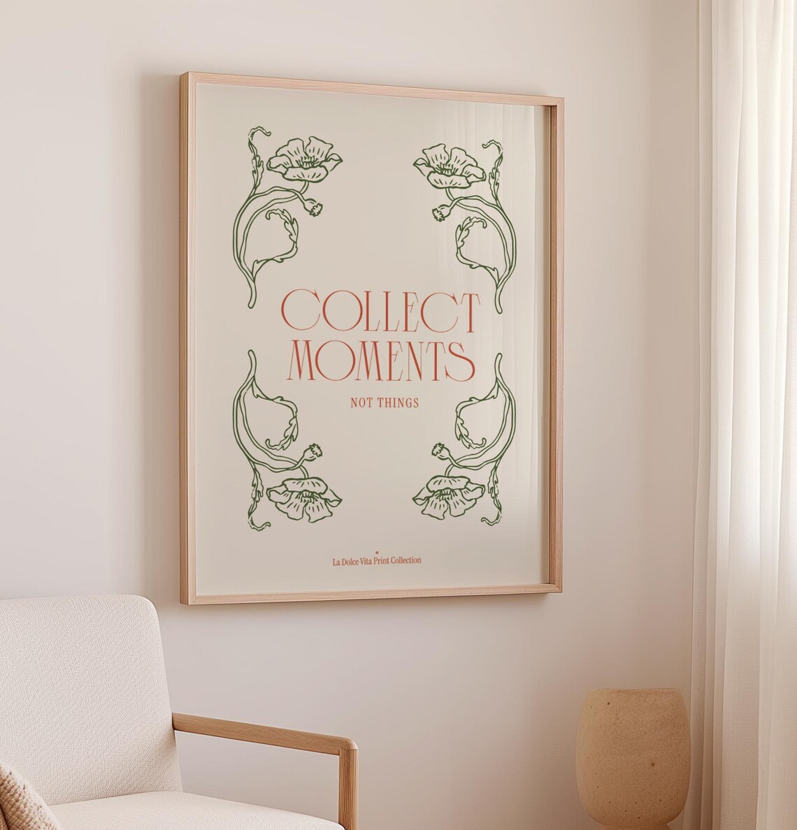 Collect Moments Not Things Print Poppy Floral Botanical Quote Art Poster - Image 3