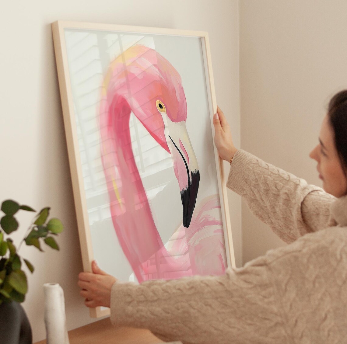 Pink Flamingo Art Print, Trendy Boho Jungle Poster - Image 3