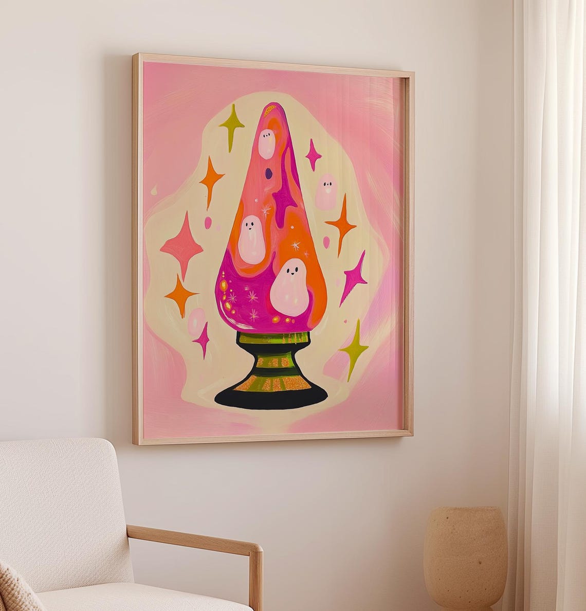 Cute Ghost Lava Lamp With Retro Sparkles Pink Halloween Poster - Image 2