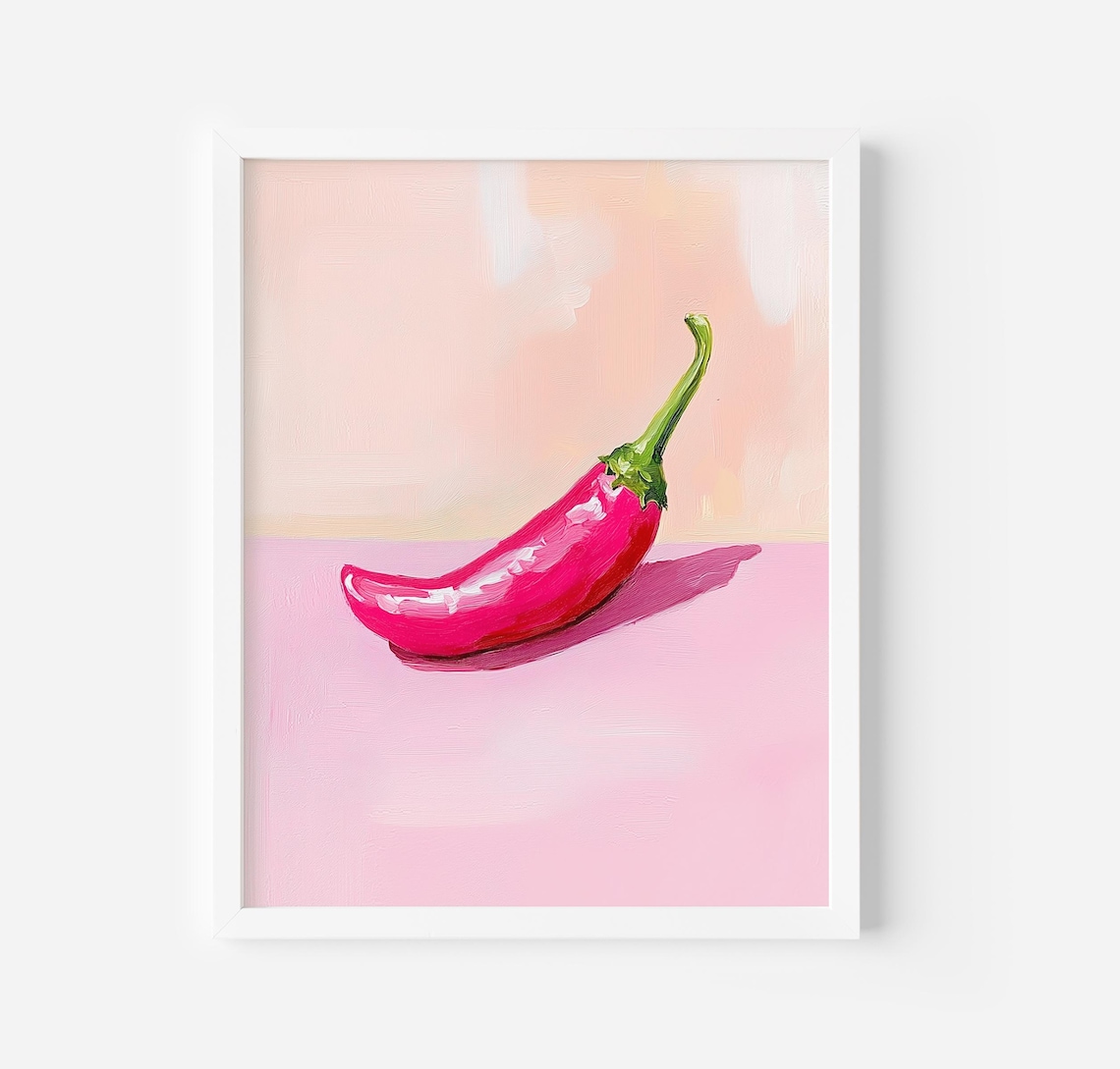Pink Chili Pepper Minimalist Spice Kitchen Food Art Painting Poster