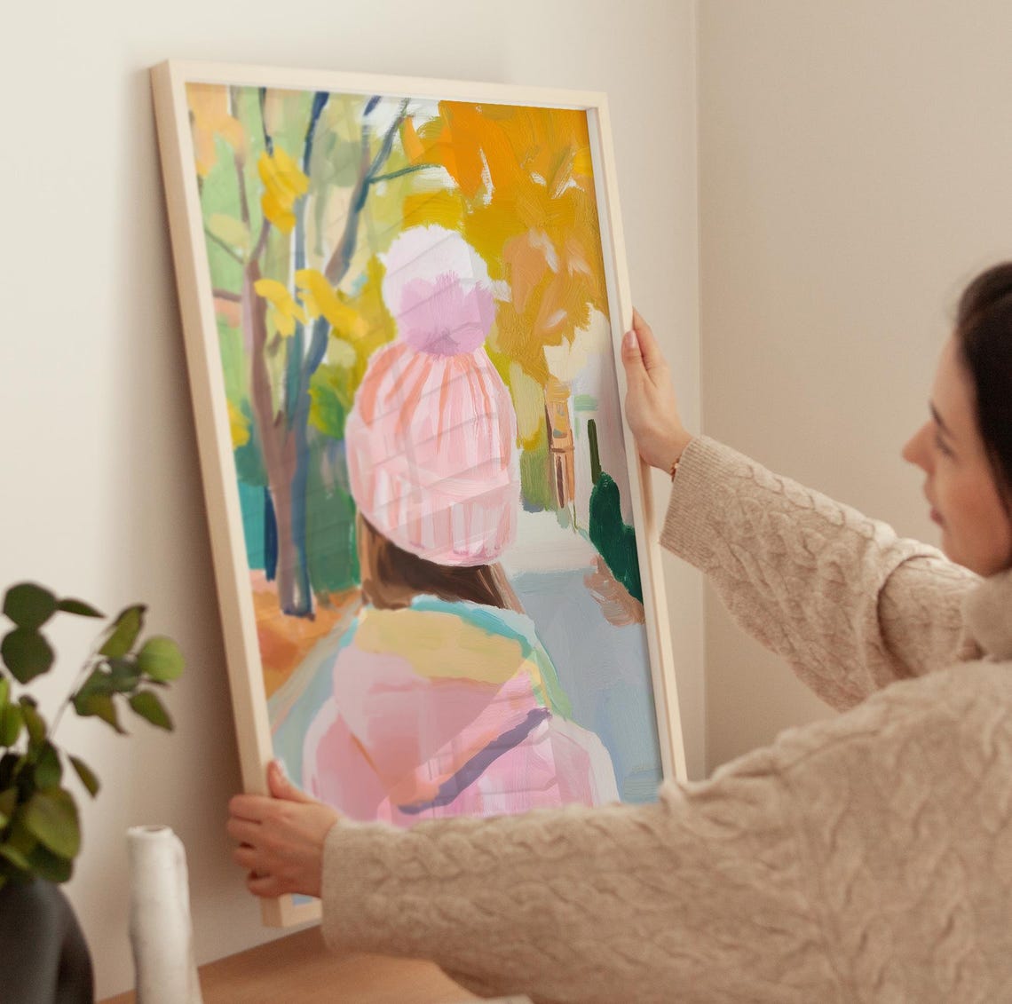 Girl In Pink Beanie Walking Through Golden Autumn Trees Poster - Image 3