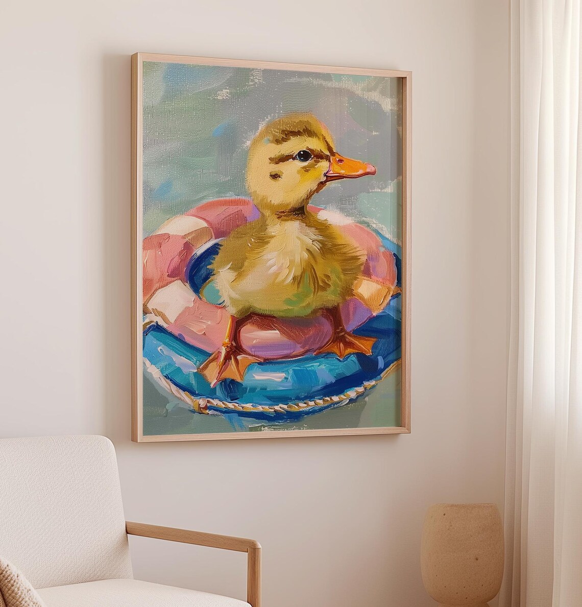 Sweet Cute Baby Duckling On Life Ring Colorful Farmhouse Poster - Image 2