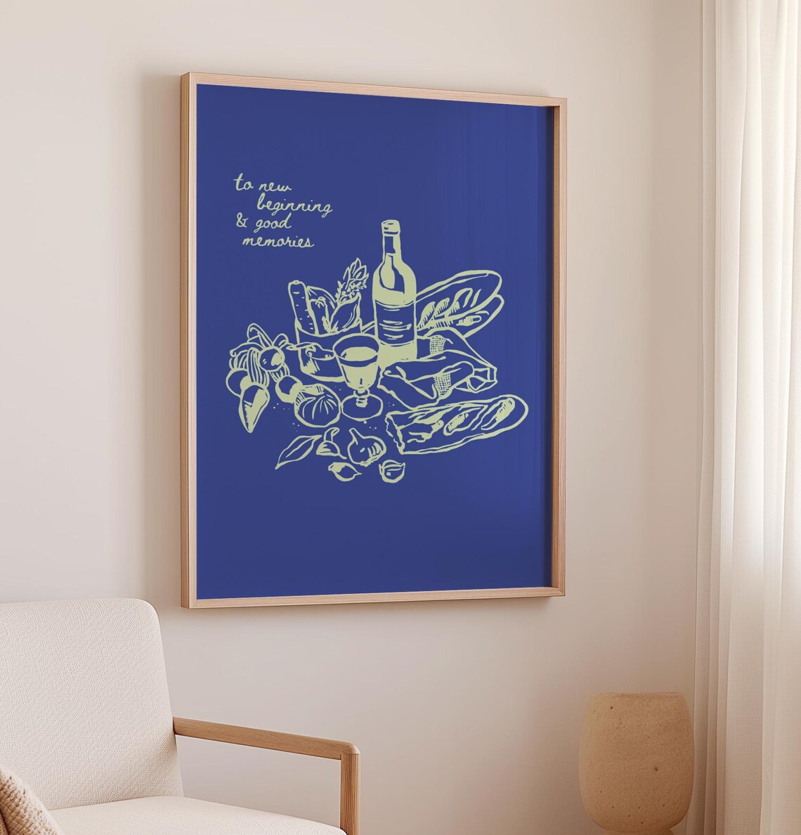 To New Beginning Good Memories Print Blue Wine Bread Still Life Wall Art - Image 3