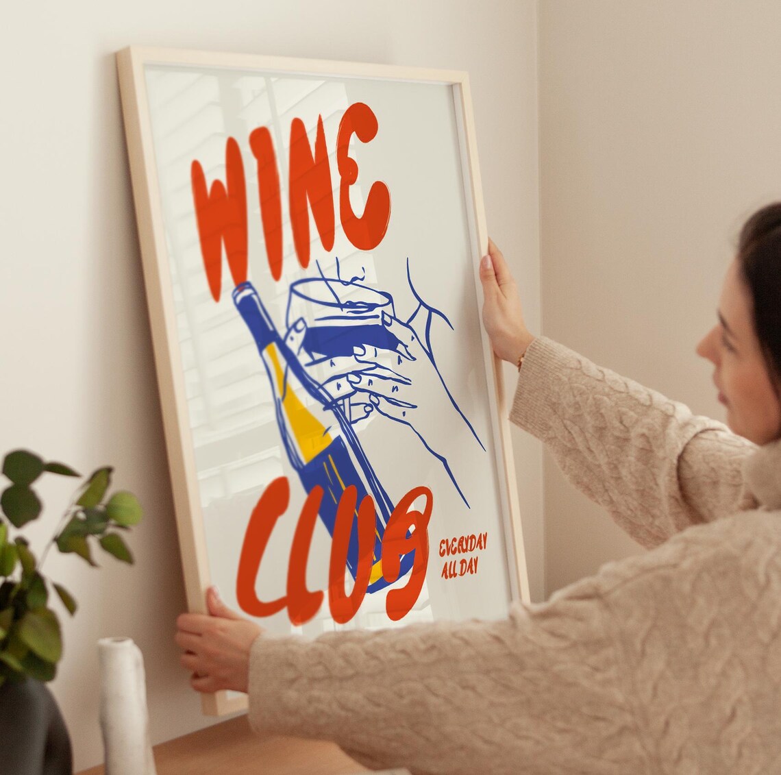 Wine Club Everyday All Day Poster Retro Wine Bottle Glass Kitchen Wall Art - Image 4