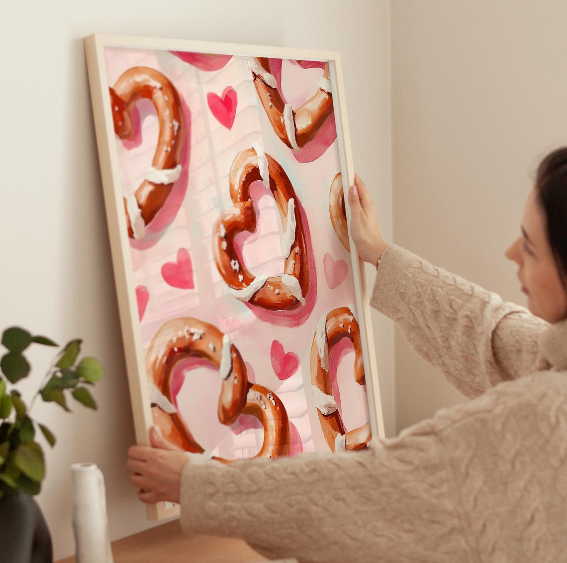 Heart Shaped Pretzels With Icing Pink Kitchen Wall Art Poster - Image 4