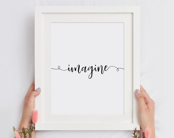 Imagine One Line Script Calligraphy Minimalist Wall Decor Poster