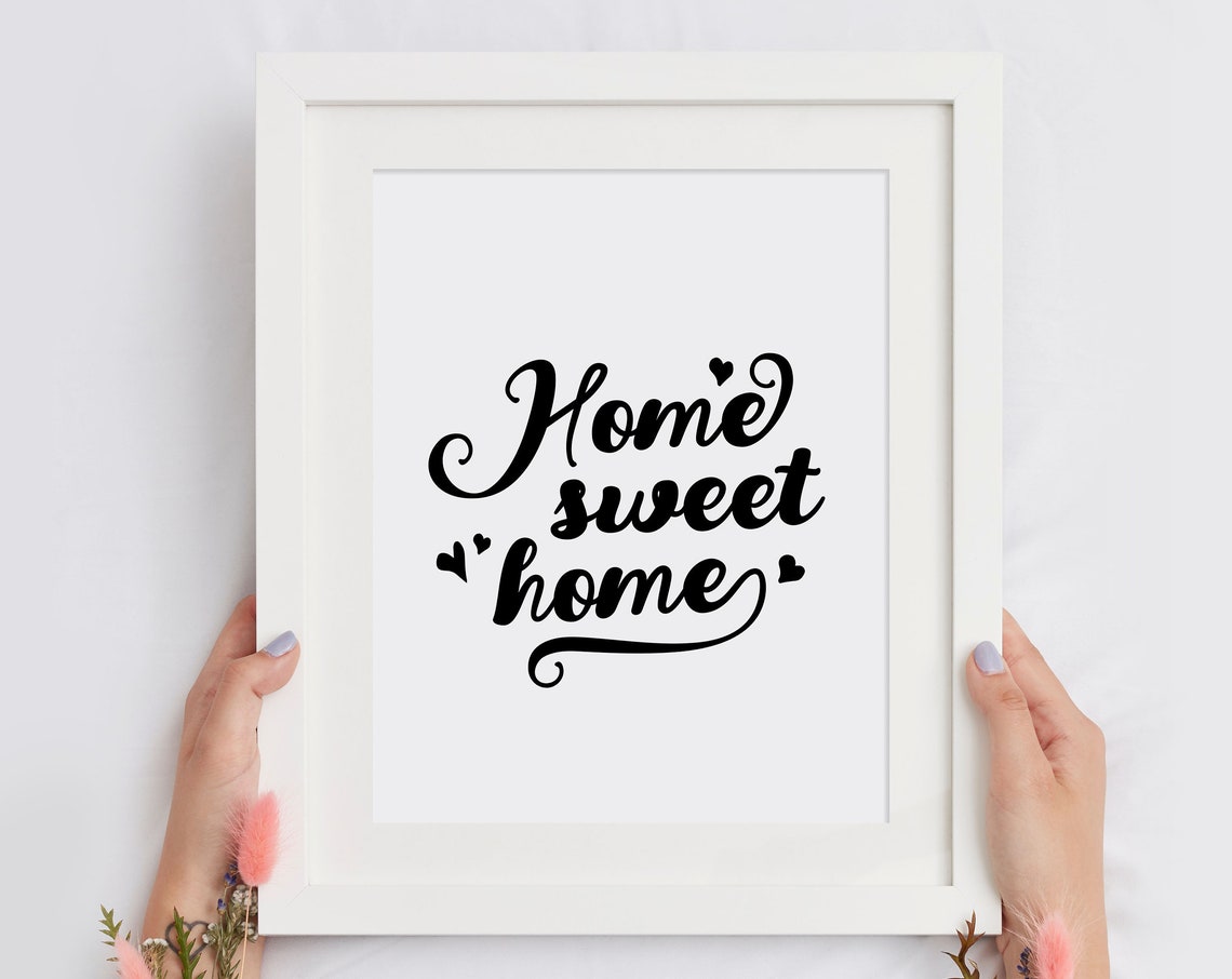Home Sweet Home Script Calligraphy Hearts White Typography Poster