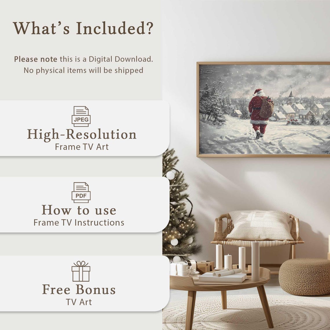 Christmas Village Frame Tv Art Santa In Snowy Village Cozy Holiday Tv Display Winter Wonderland Tv Art Christmas Decor For Frame Tv - Image 5