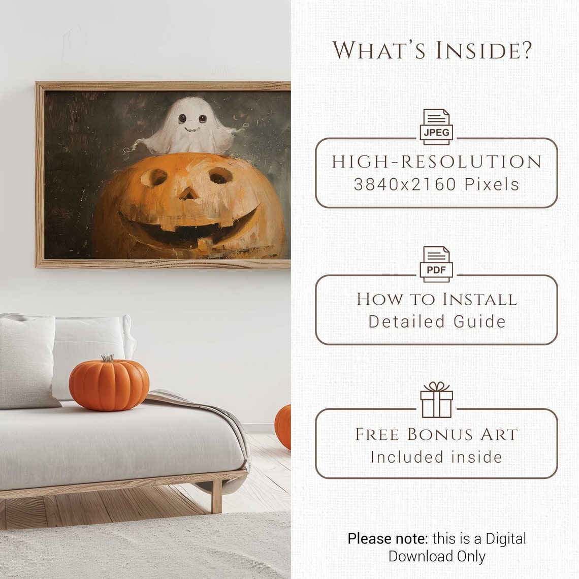 Happy Cute Ghost Peeking Behind Smiling Jack O Lantern Poster - Image 4