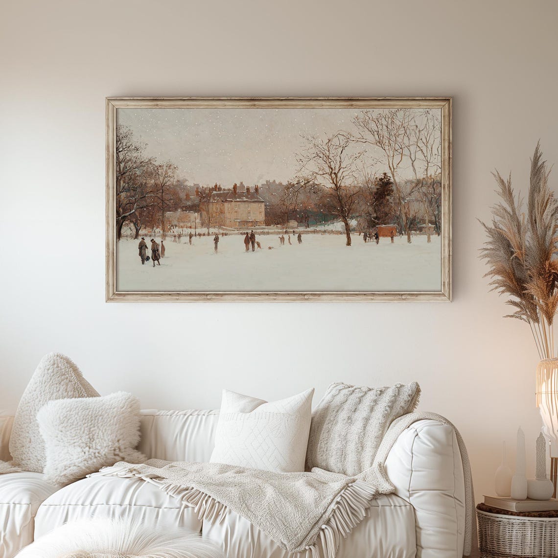Snowy Park with Skaters among Bare Trees near Manor House Poster - Image 3